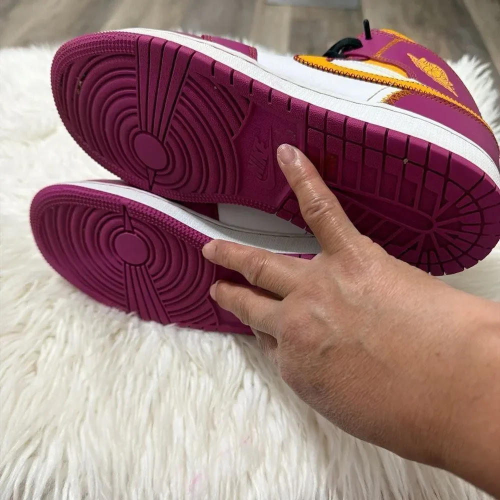 Nike Jordan Kids Sneakers - White, Purple, and Yellow Size 7Y